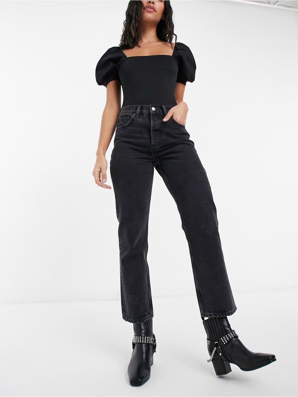 Topshop Black Straight Leg Jeans